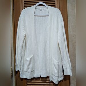Madewell White Open-Front Ribbed Cardigan with Pockets Sz. large